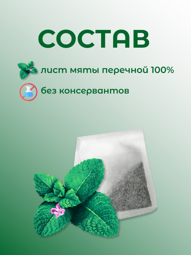 Натуральный травяной чай "Мята" №20 в фильтр-пакетах. Дары Байкала, набор 3 штуки Натуральный травяной чай "Мята" №20 в фильтр-пакетах. Дары Байкала, набор 3 штуки